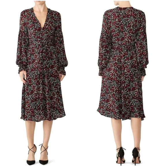 Nicholas Black Red Mini Daisy Wrap Midi Dress $595
